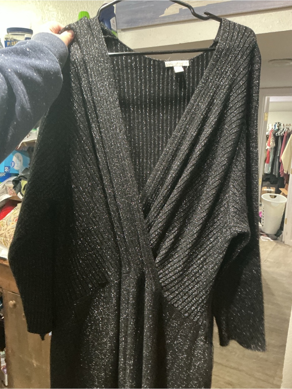 Cato Black Metallic Wrap-Front Women's Cardigan